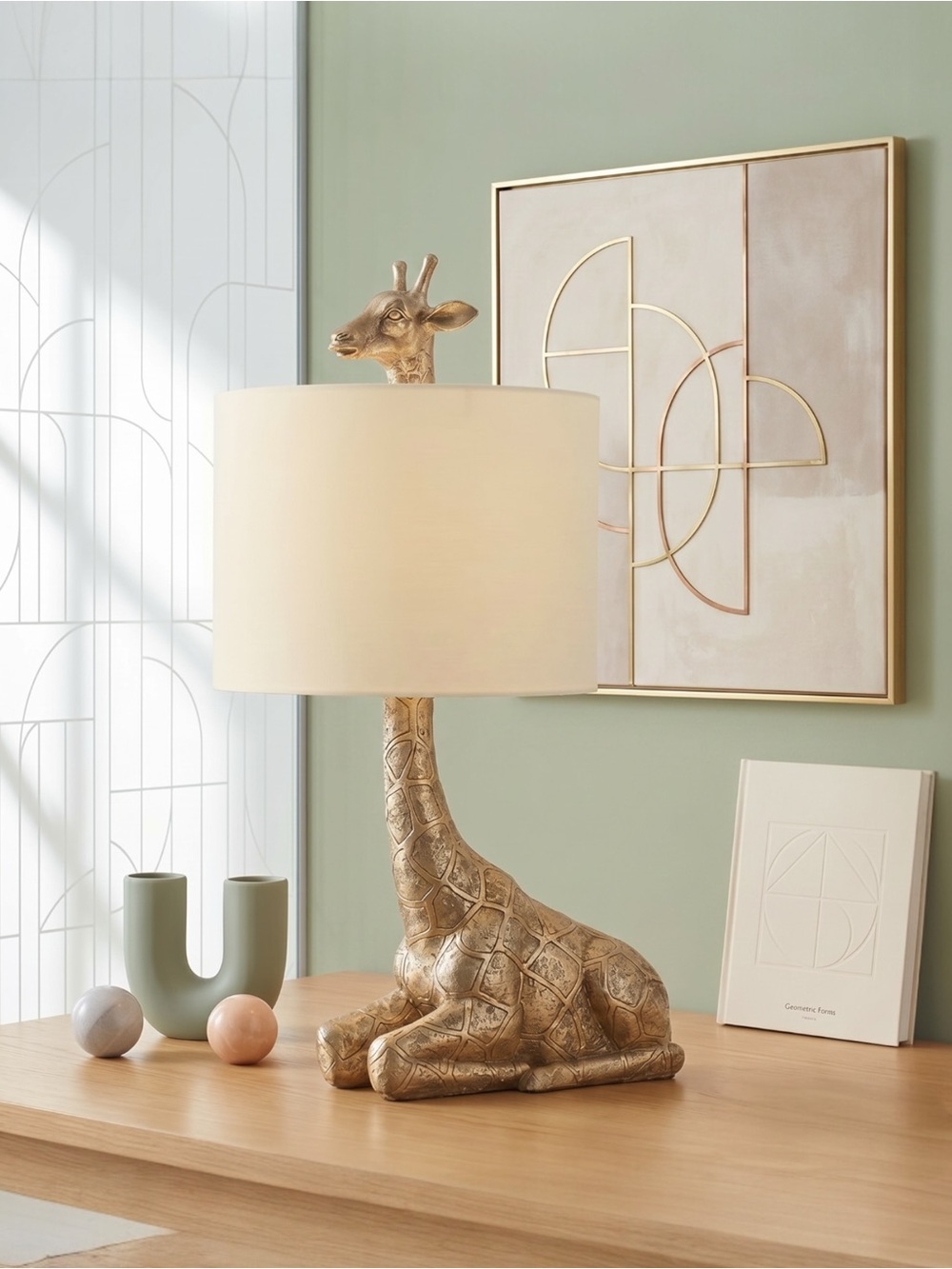 NEW Anthropologie Large Gold Boho Giraffe Table Lamp Lighting Art Deco Set - 25"